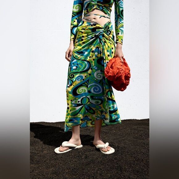 ZARA DRAPED PRINTED SKIRT - Picture 4 of 8
